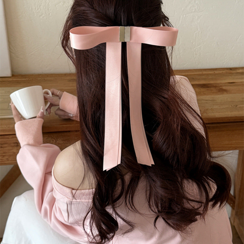 布藝蝴蝶結飄帶半扎發抓簡約百搭輕奢風后腦勺抓夾時尚氣質發飾女