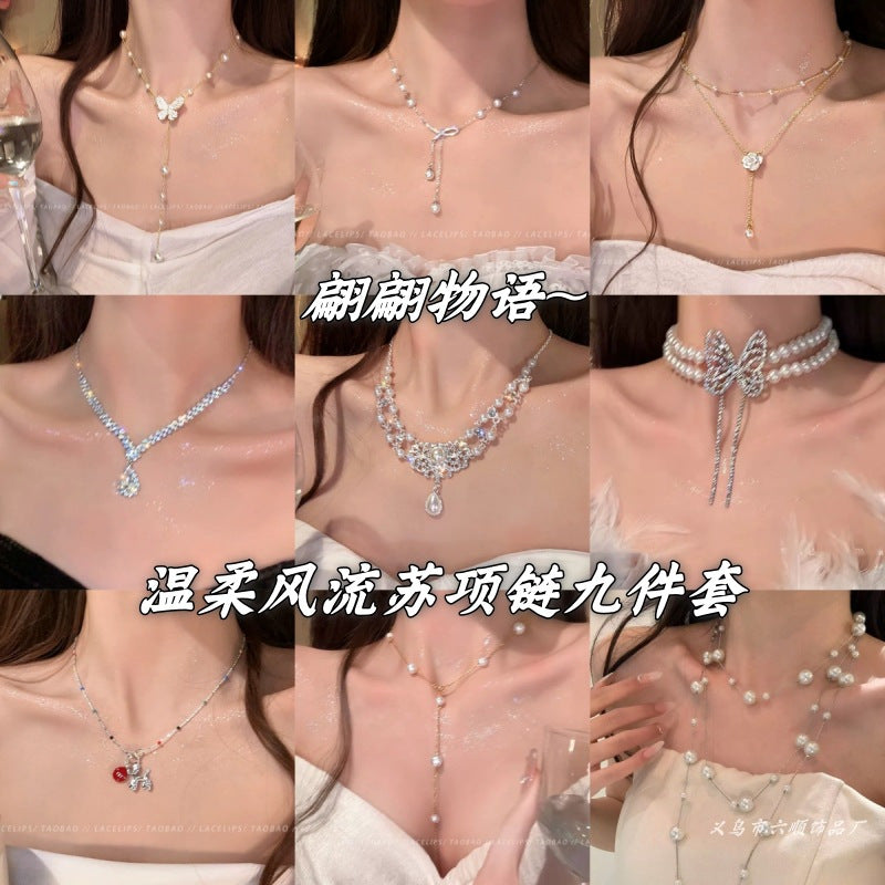 珍珠鋯石蝴蝶墜飾項鍊－商品主圖｜https://igowo.tw/
