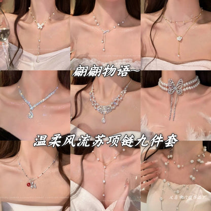 珍珠鋯石蝴蝶墜飾項鍊－商品主圖｜https://igowo.tw/