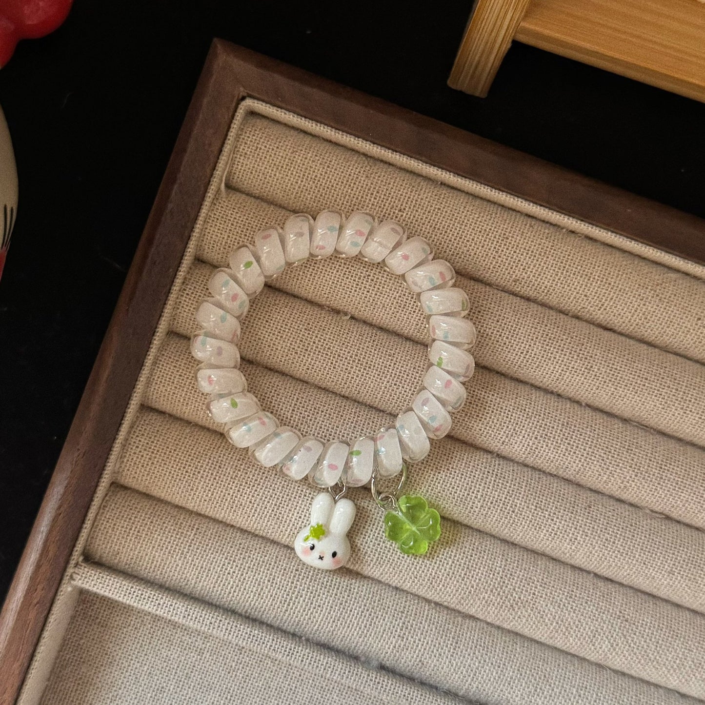 粉色兔子花朵髮圈