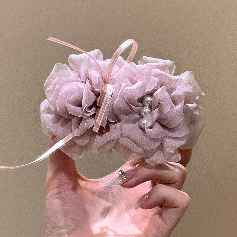 珍珠網紗花朵髮夾