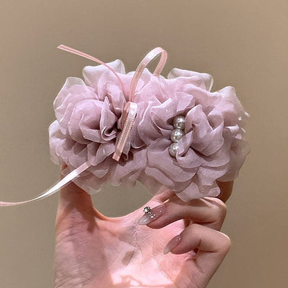 珍珠網紗花朵髮夾