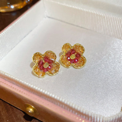 春季新款花朵水晶耳釘精致甜美氣質耳環輕奢高級感耳飾設計感小眾