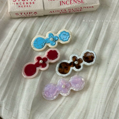 彩色醋酸板材花朵髮夾－玳瑁款細節｜https://igowo.tw/