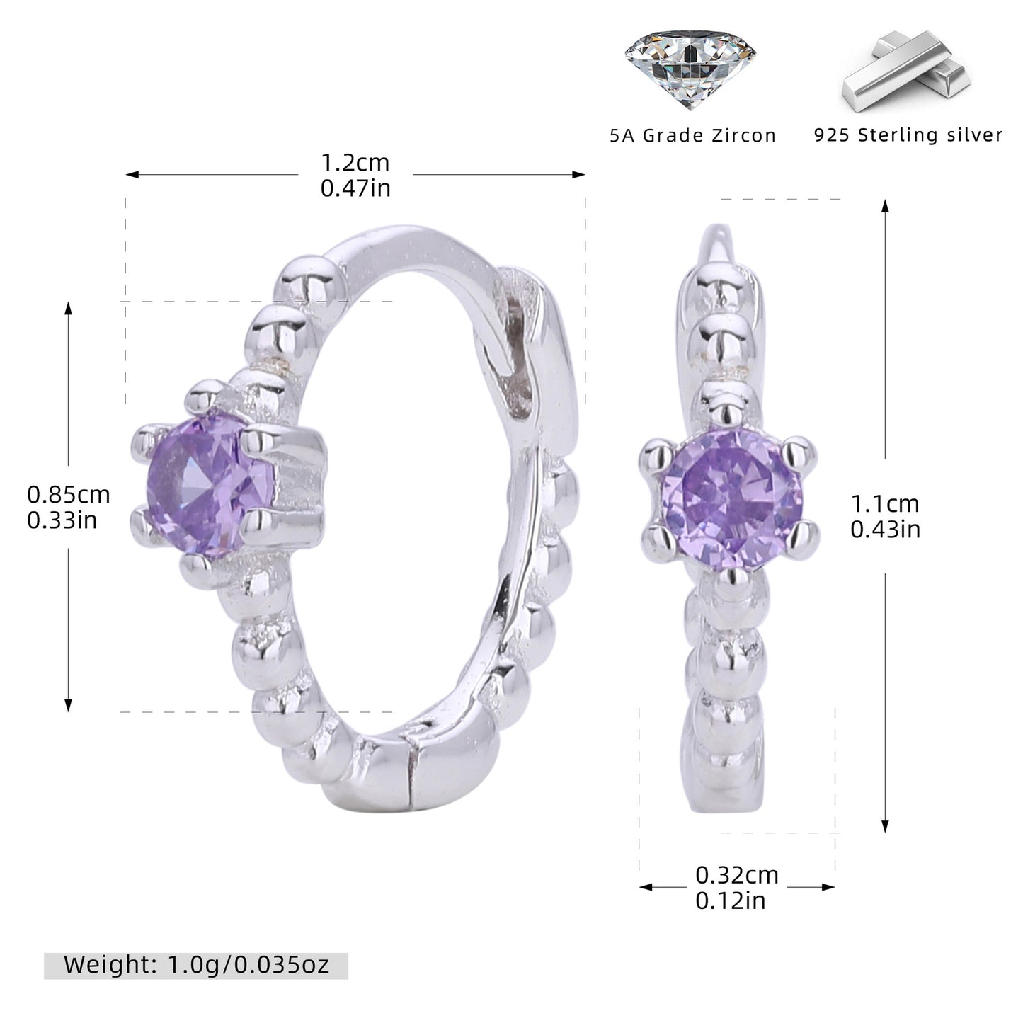 S925 耳環珠邊單彩鋯耳扣耳飾多色小眾輕奢百搭飾品
