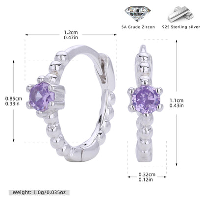 S925 耳環珠邊單彩鋯耳扣耳飾多色小眾輕奢百搭飾品