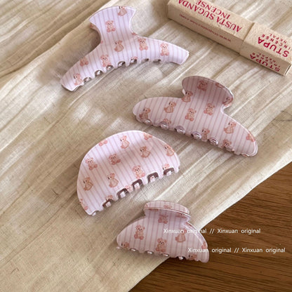 粉色格紋小熊鯊魚夾－商品主圖｜https://igowo.tw/