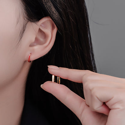 S925 滴膠黑白紅條形圓耳環日韓時尚氣質個性輕奢高級感女耳環