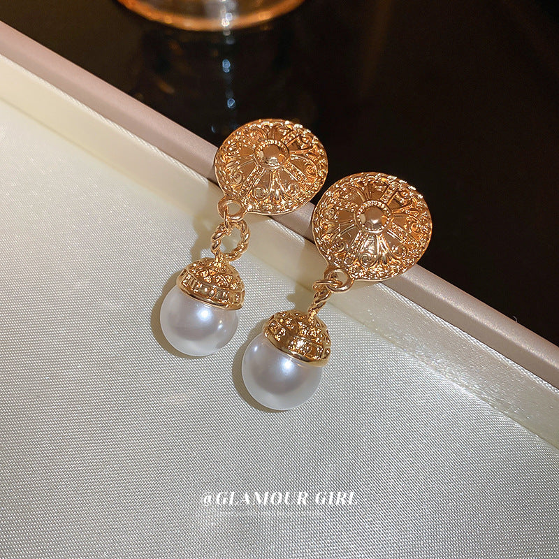 珍珠銀針圓形流蘇耳環－第二視角實拍｜https://igowo.tw/