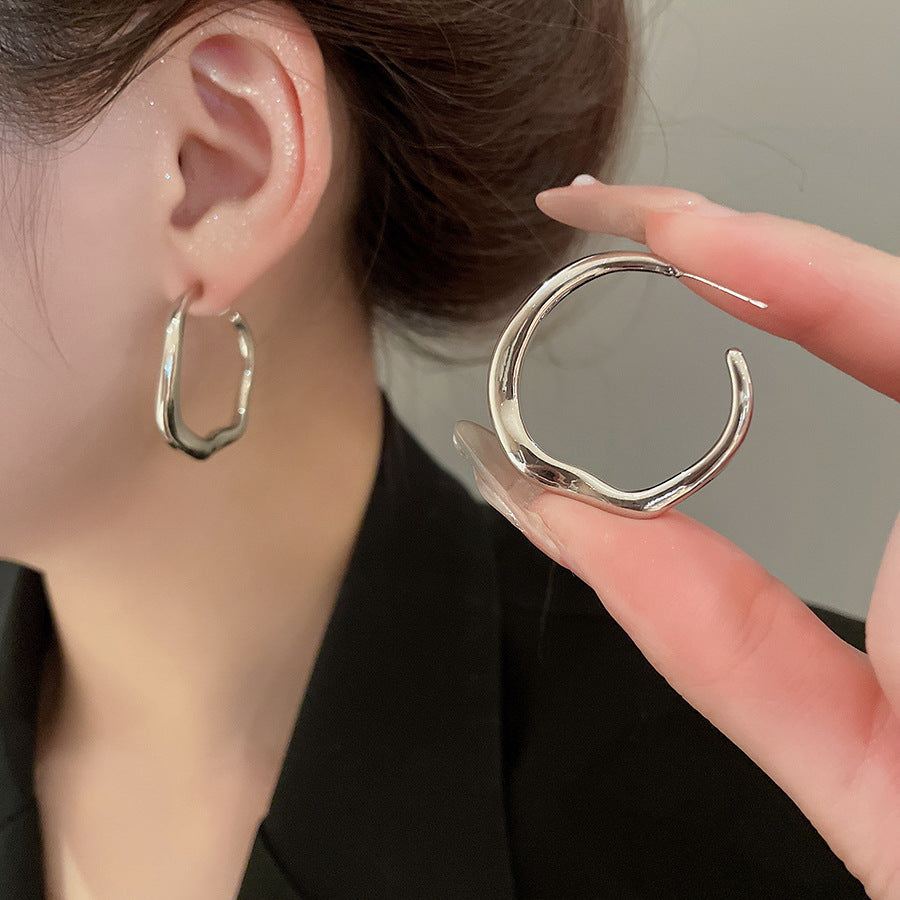 歐美跨境銀針圓圈耳環金屬冷淡風耳圈時尚百搭簡約耳飾設計感小眾