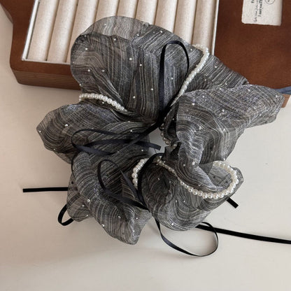 珍珠蝴蝶結纏繞髮圈