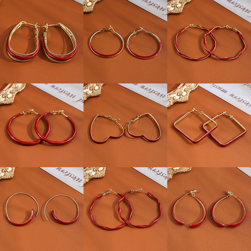 復古紅愛心誇張耳環－商品主圖｜https://igowo.tw/