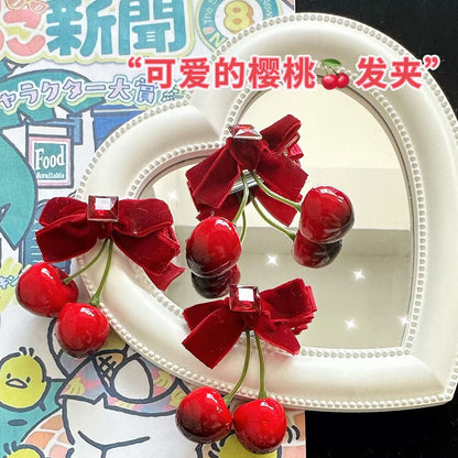 絨面蝴蝶結櫻桃髮夾－商品主圖｜https://igowo.tw/