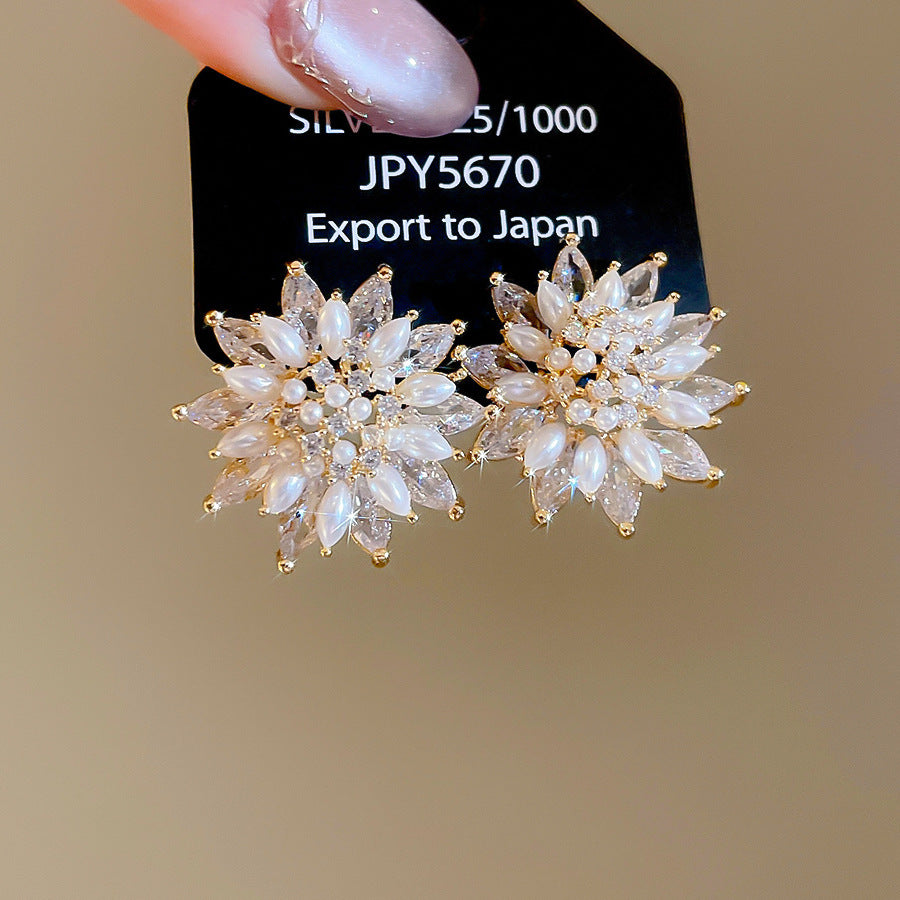 金色珍珠愛心電鍍耳釘