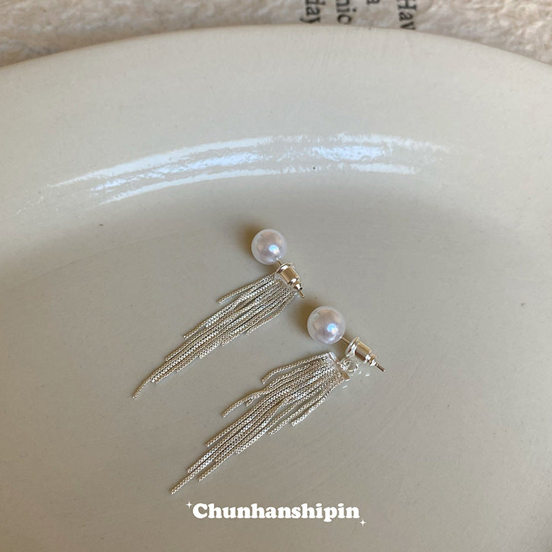 【銀河瀑布】珍珠耳夾無耳洞兩戴流蘇長款耳環獨特氣質蚊香盤耳飾 銀河瀑布珍珠耳針