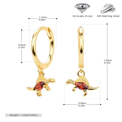 S925 耳環時尚個性款鑲鋯小恐龍耳墜輕奢高級感耳飾品