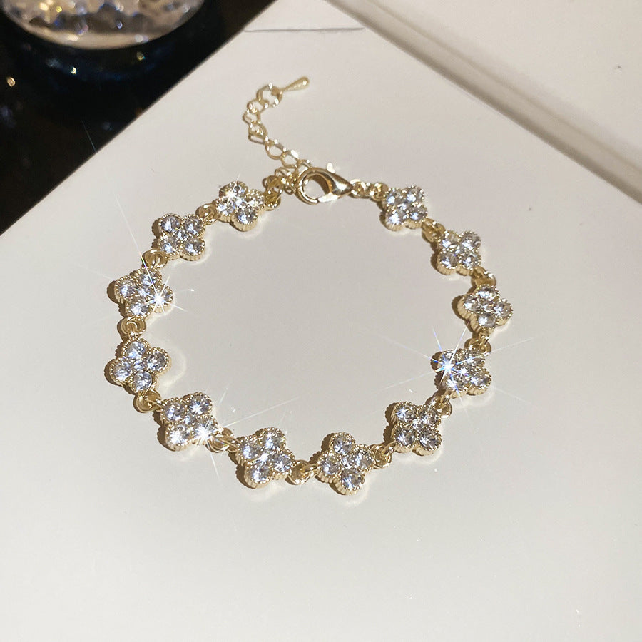 跨境專供花朵手鏈女輕奢鋯石手飾ins風小眾設計感手繩飾品批發女