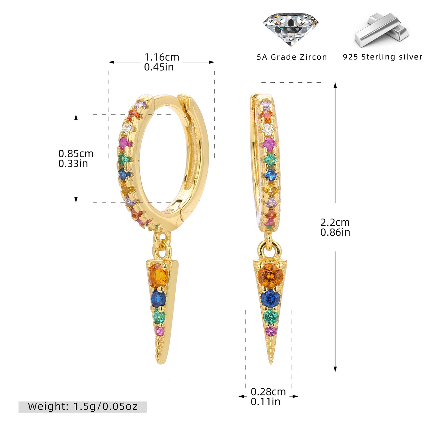 S925 歐美新款耳墜時尚鑲彩鋯耳飾輕奢個性小眾設計飾品女