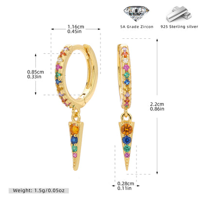 S925 歐美新款耳墜時尚鑲彩鋯耳飾輕奢個性小眾設計飾品女