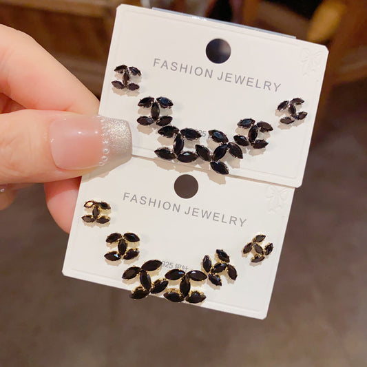 鋯石交叉耳釘三件組－商品主圖｜https://igowo.tw/