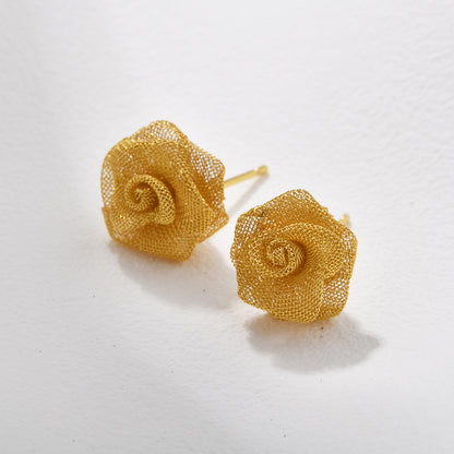 金屬玫瑰編織小巧耳釘