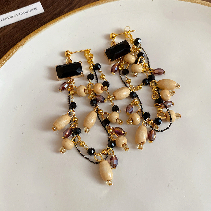 棕色銀針流蘇耳環－25#銀針-咖色款細節11｜https://igowo.tw/