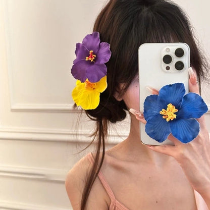 雞蛋花布藝花朵發夾女簡約后腦勺鴨嘴夾盤發小眾時尚百搭發飾批發