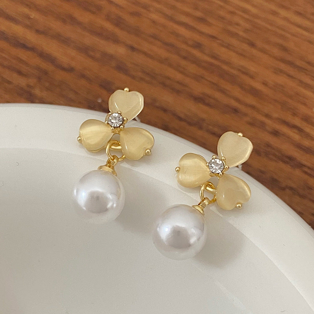 貓眼石珍珠花朵耳環－商品主圖｜https://igowo.tw/