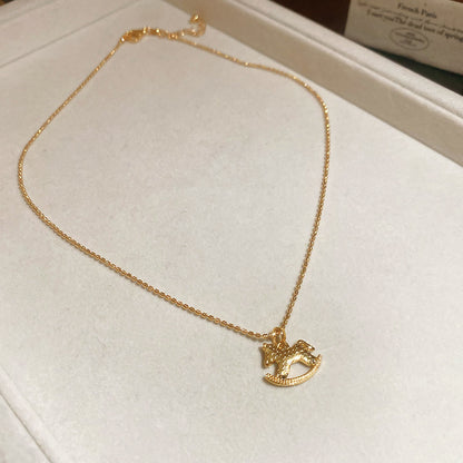 18k真金電鍍銅錢小馬項鏈手鏈新中式本命年首飾套裝輕奢小眾飾品