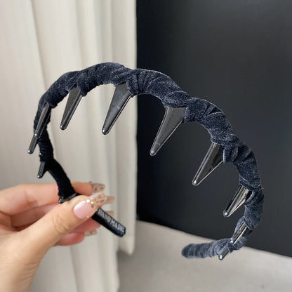 絨面波浪纏繞髮箍－黃色款細節｜https://igowo.tw/