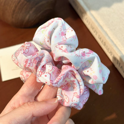 粉色大腸圈卡通髮圈－米色大腸粉色貓咪款細節2｜https://igowo.tw/