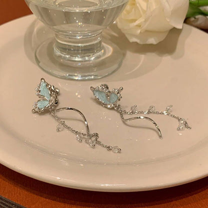 S925珍珠蝴蝶流蘇耳環