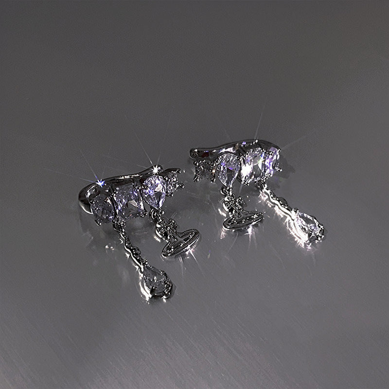 精致土星鋯石耳骨夾無耳洞女2026新款高級感輕奢耳環氣質耳夾耳飾