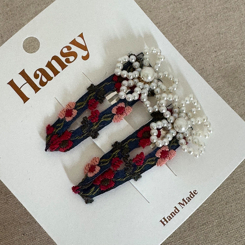 珍珠碎花刺繡髮夾套組