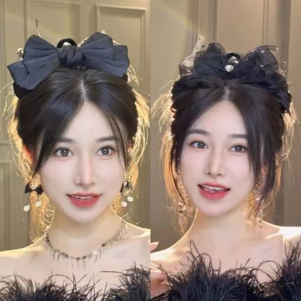 黑色蝴蝶結抓夾高級感精致百搭飄帶發夾女后腦勺小眾輕奢頭飾批發
