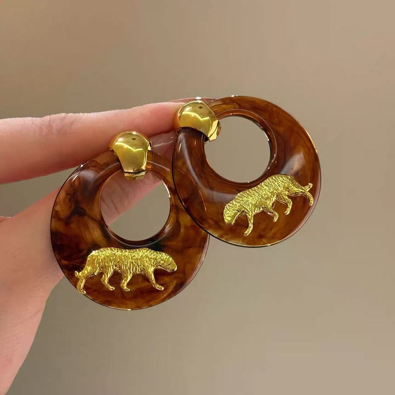 美拉德銀針豹紋流蘇耳釘時尚百搭復古港風耳環輕奢高級感小眾耳飾