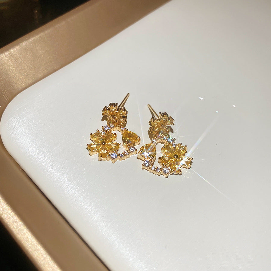 18k真金電鍍花朵水滴手鏈耳釘項鏈套裝時尚鎖骨鏈輕奢高級感飾品