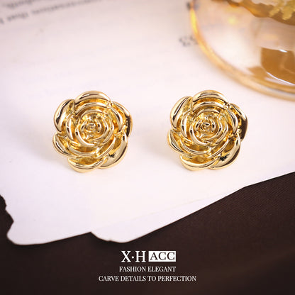 金色玫瑰立體復古耳釘－第二視角實拍｜https://igowo.tw/