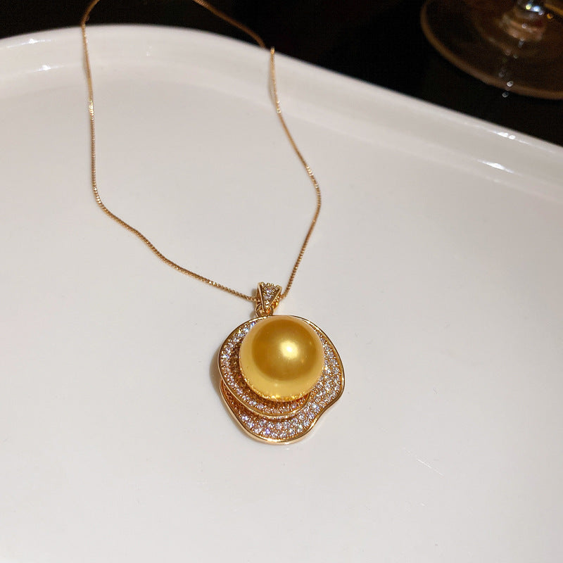 中古鋯石花朵珍珠項鏈耳環戒指套裝時尚百搭鎖骨鏈輕奢高級感飾品