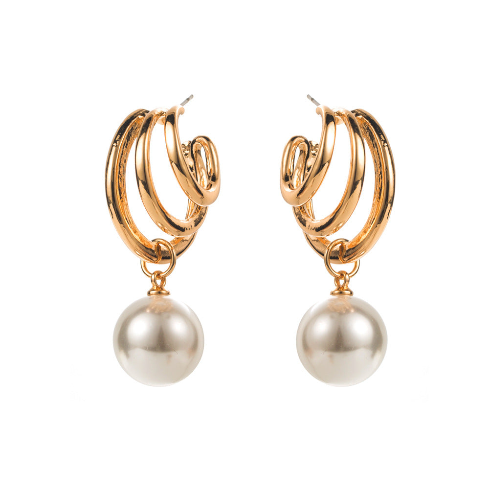 珍珠C形圓圈多層耳釘