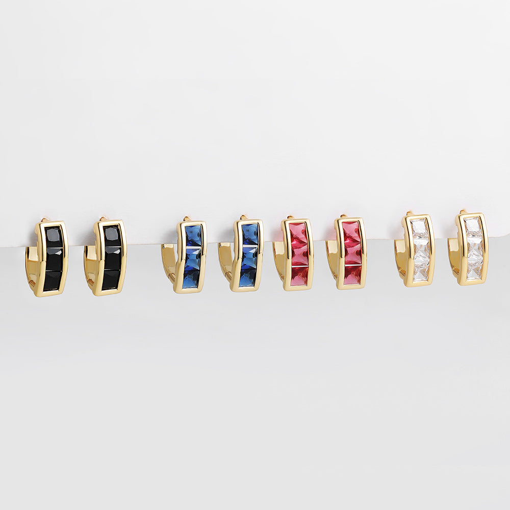 金色鋯石方形簡約耳扣－商品主圖｜https://igowo.tw/