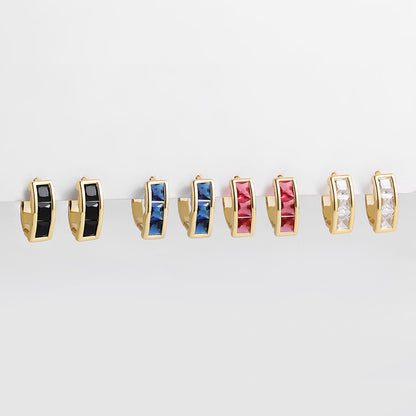 金色鋯石方形簡約耳扣－商品主圖｜https://igowo.tw/