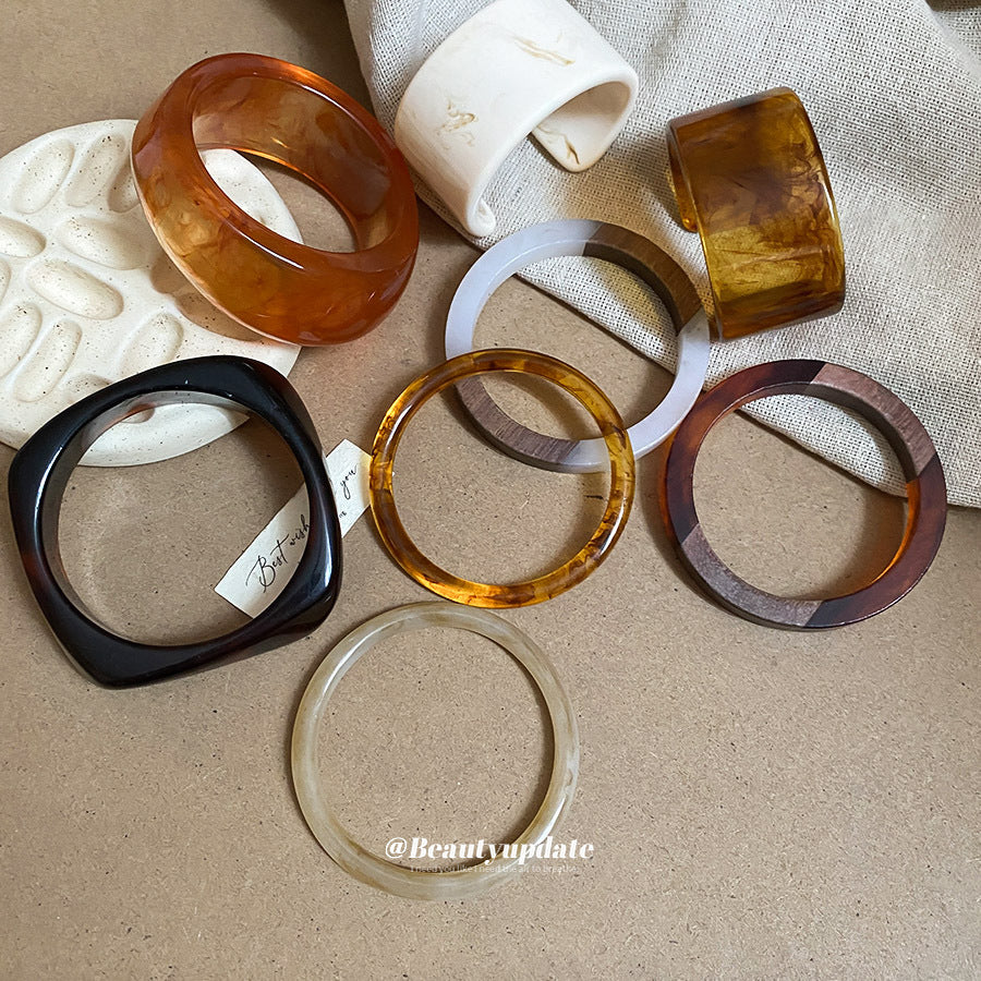 圓形暈彩樹脂手鐲女復古簡約潮流設計手環個性小眾高級感手飾批發