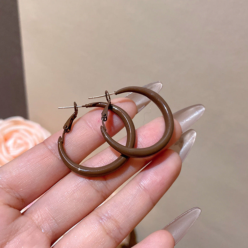 秋冬復古美拉德咖色耳圈