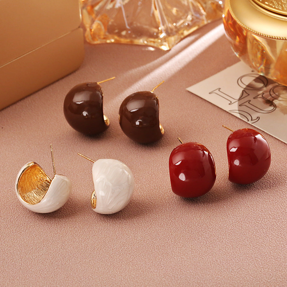 紅色圓珠復古簡約耳釘－商品主圖｜https://igowo.tw/