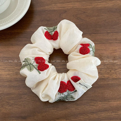 蕾絲櫻桃刺繡髮圈