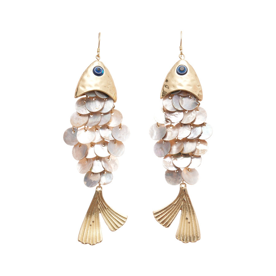 貝殼幾何流蘇耳環－5#耳鉤-深藍色款細節3｜https://igowo.tw/