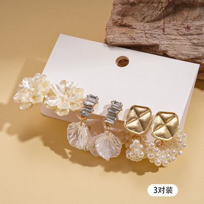 珍珠花朵流蘇耳環套組－64#銀針-銀色款細節53｜https://igowo.tw/