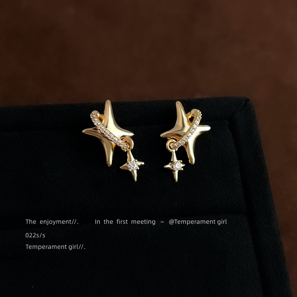 鋯石銀針星星簡約耳釘－商品主圖｜https://igowo.tw/