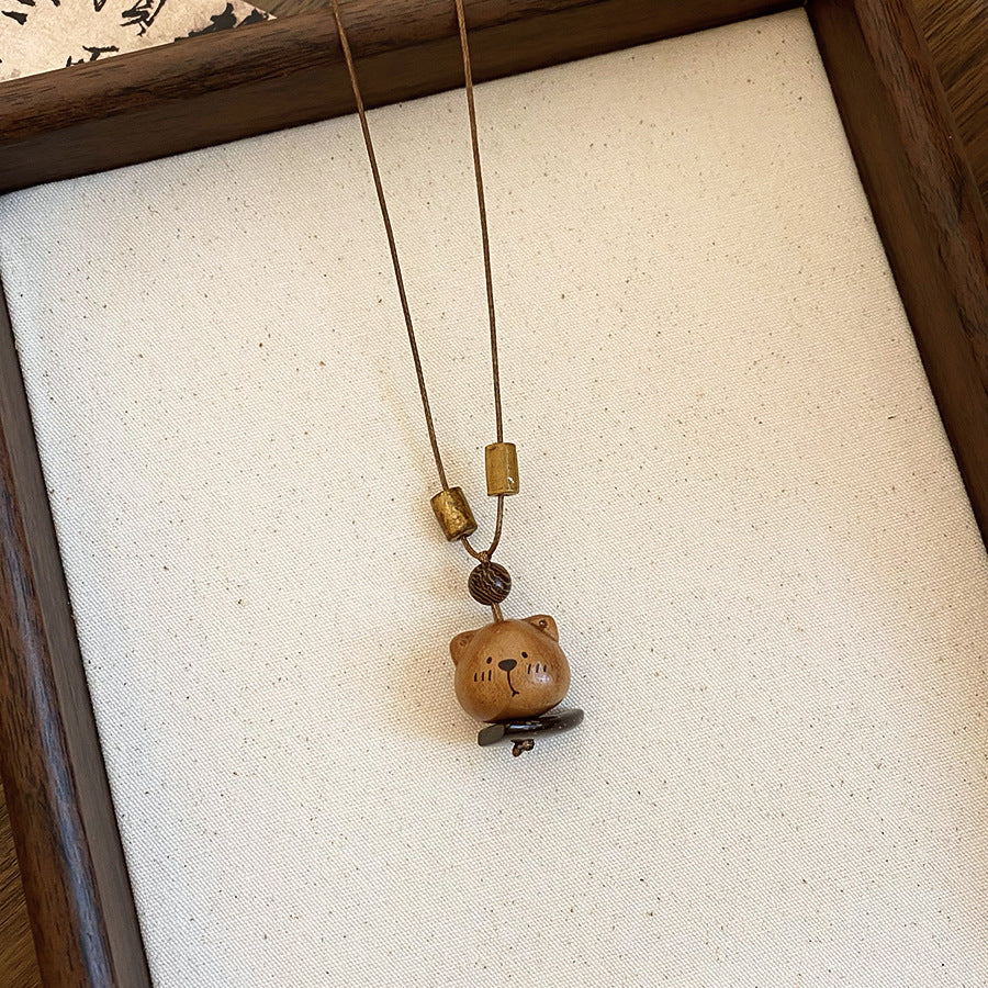 木質小熊墜飾長版項鍊